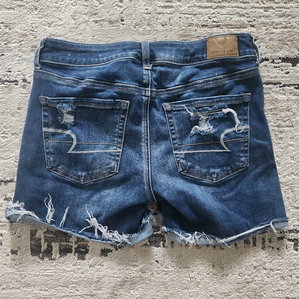 American Eagle Outfitters Dark Blue Distressed Denim Shorts
